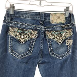 Miss Me Mid-Rise Easy Boot Leather Embroidered Sequenced Women's Jeans 26